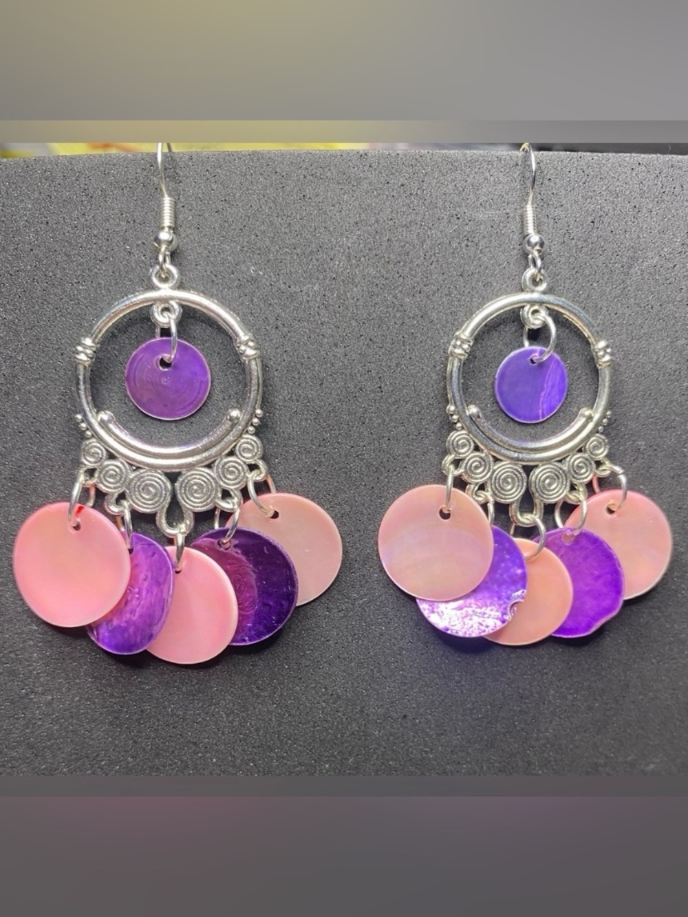 pink  and Purple Dangle Earrings